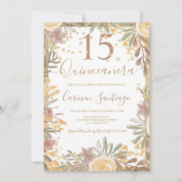 Goldbraunes Blumenwasser Quinceanera Foto Einladung