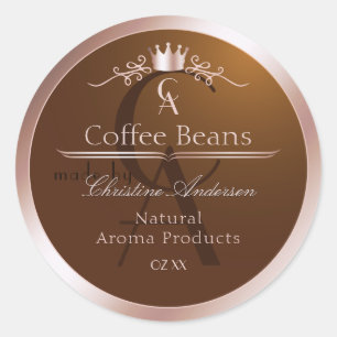 Goldbraunes Produktlabel Roségoldrahmen Monogramm Runder Aufkleber