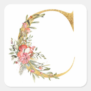 Goldbrief C mit Blume Quadratischer Aufkleber