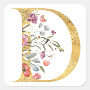 Goldbrief D mit Blume Quadratischer Aufkleber