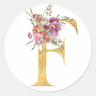 Goldbrief F mit Blume Runder Aufkleber