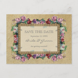 Goldbrokat-Blumen-Formal-Elegant-Save-the-Date Ankündigungspostkarte