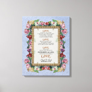 Goldbrokat Blumen Liebe ist Hochzeit Personalisier Leinwanddruck