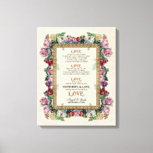 Goldbrokat Blumen Liebe ist Hochzeit Personalisier Leinwanddruck