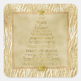 Goldbronze Glam Glitzer Zebra Weihnachtsbaum Quadratischer Aufkleber