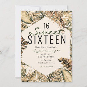 Goldbronze Glitzer Tropical Palm Blätter Süß 16 Einladung