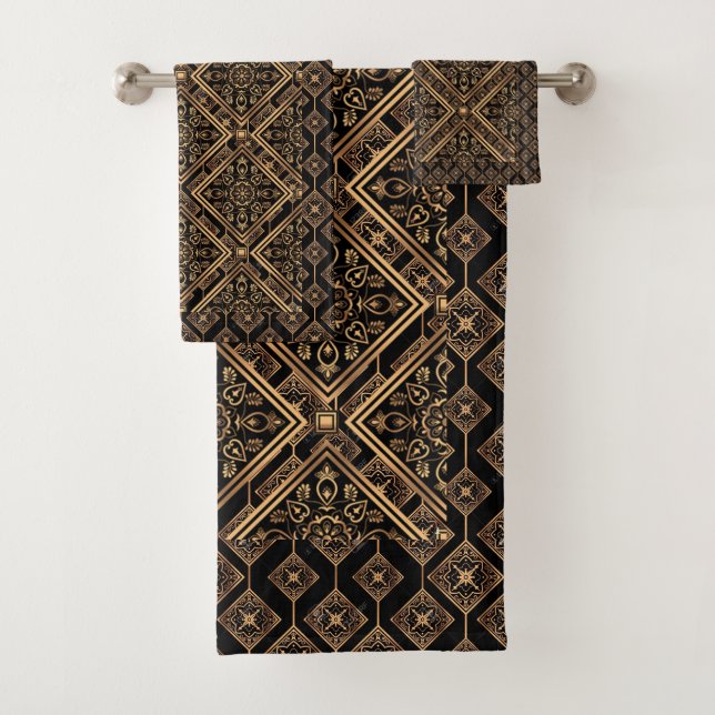 Goldbronze-Kupfer-Motiv-Muster Badhandtuch Set (Insitu)