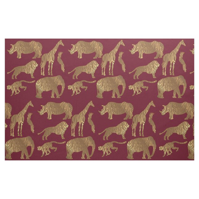 Goldbrown-Streifen-Dschungel-Tiere auf Burgunder Stoff (Fat Quarter (45,7 x 55,9 cm))