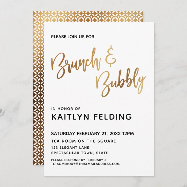 Goldbrunch & Bubbly Typografie Einladung (Vorne/Hinten)
