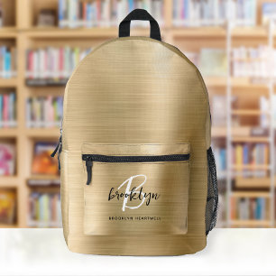 Goldbrushed Metal Schwarz-weiß Monogram Name Bedruckter Rucksack