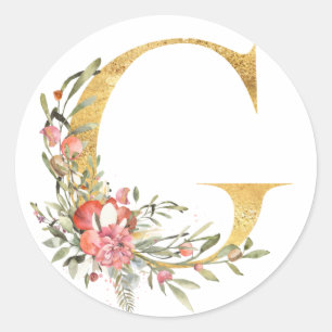 Goldbuchstabe G mit Blume Runder Aufkleber