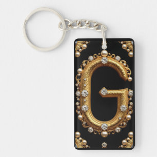 Goldbuchstabe G Monogramm mit Diamanten und Perlen Schlüsselanhänger