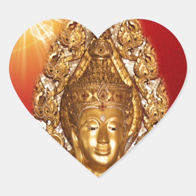 Goldbuddha in Rot Herz-Aufkleber (Vorderseite)