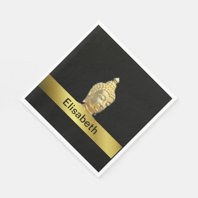 Goldbuddha in Servietten aus schwarzem Papier (Ecke)