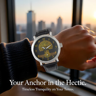 Goldbuddha unter einem Baum mit Lotus-Blume Armbanduhr