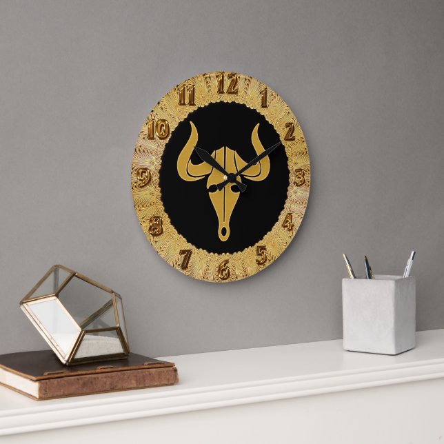 Goldbulle mit langen Hörnern 1 Große Wanduhr (Büro)