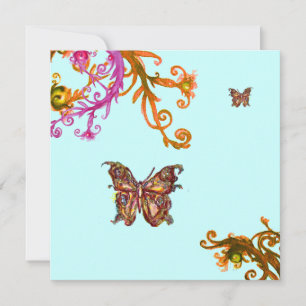 GOLDBUTTERFLIEGE , hellrosa gelb blau Einladung