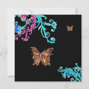 GOLDBUTTERFLY , hellrosa blau schwarz Einladung