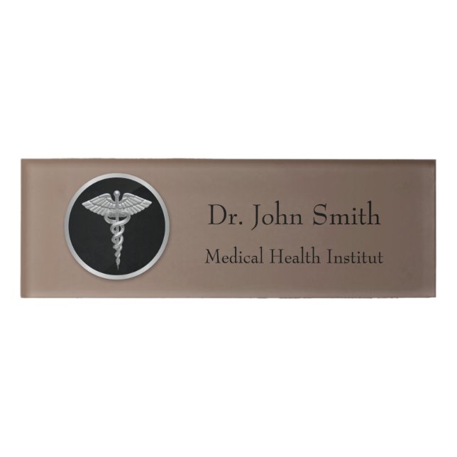 Goldcaduceus-medizinischer Namensschild Namenschild (Vorderseite)