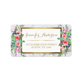 Goldchic-Marmor-schöne BlumenRosen Adressaufkleber