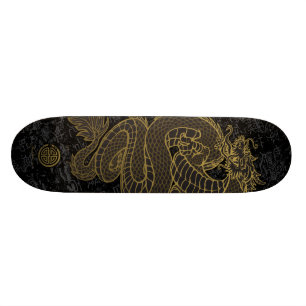 Goldchinesischer Drache auf Schwarzem Skateboard