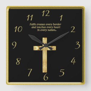Goldchristliches Glaubenkreuz mit lustigem Quadratische Wanduhr
