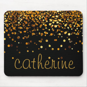 Goldconfetti-Glitzer-Schwarz-Imitat-Folie Glittery Mousepad