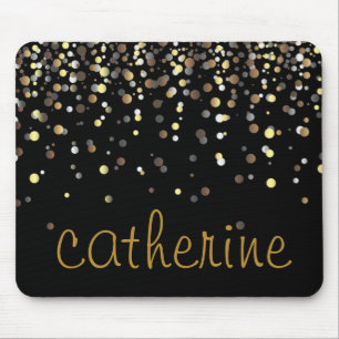 Goldconfetti-Glitzer-Schwarz-Imitat-Folie Glittery Mousepad