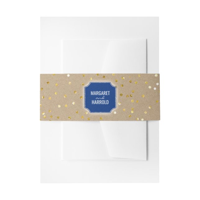GoldConfetti punktiert Vintage Marine-Hochzeit Einladungsbanderole (Vorderseite Beispiel)