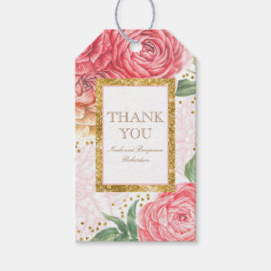 GoldConfetti und rosa Watercolor-BlumenChic Geschenkanhänger