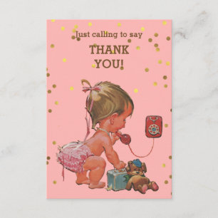 Goldconfetti-Vintages Baby am Telefon danken Ihnen Dankeskarte