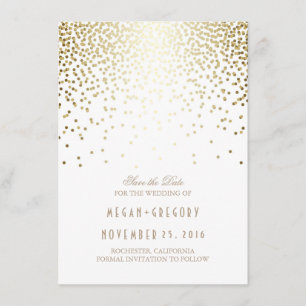 Goldconfetti-weißes elegantes Save the Date