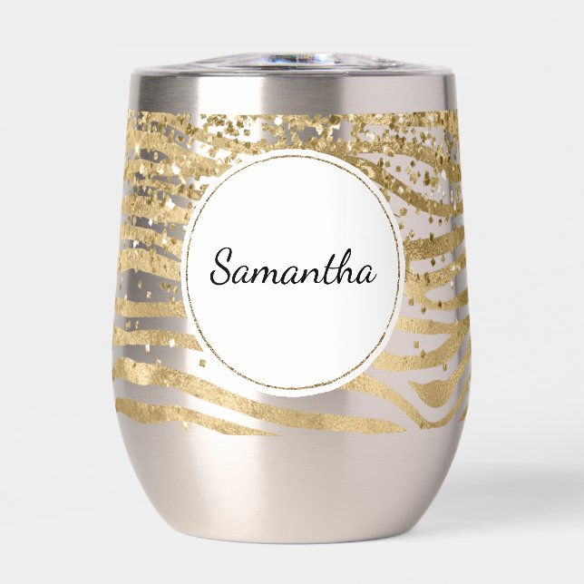 Goldcreme Glitzy Glitzern Zebra Name (Vorderseite)