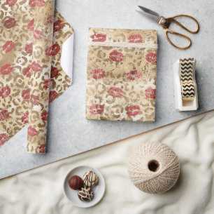 Goldcreme Leopard Red Lips Geschenkpapier