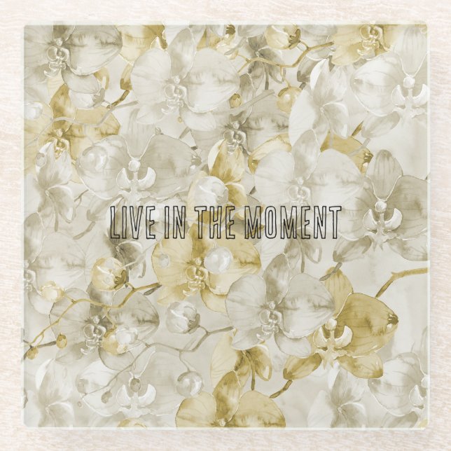 Goldcreme-Orchid-Blume Glasuntersetzer (Vorderseite)