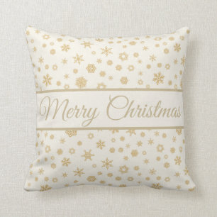 Goldcreme Schneeflocken Frohe Weihnachten Kissen