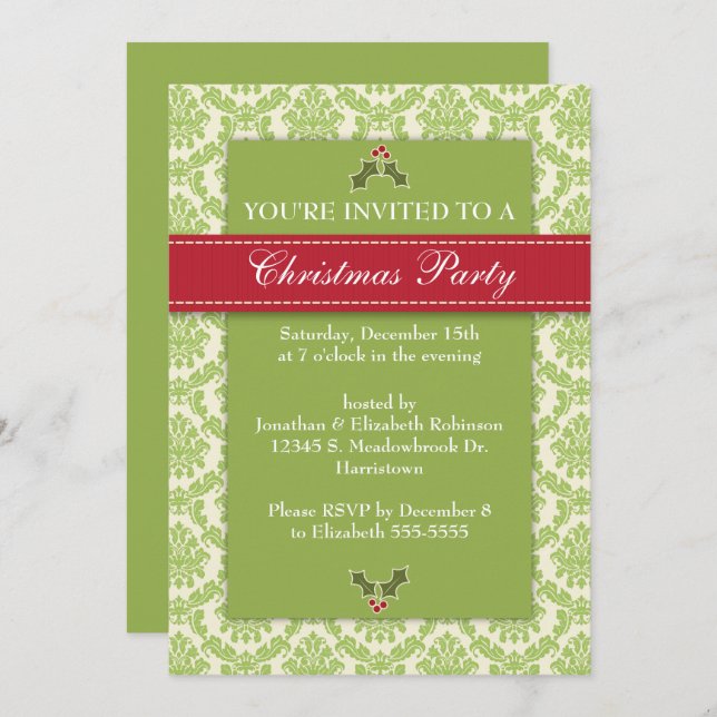 Golddamast-Feiertags-Party Einladung (Vorne/Hinten)