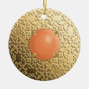GoldDamast mit einem Imitat Korallengemein Keramik Ornament
