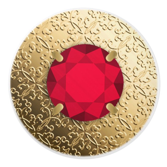 GoldDamast mit Imitat-Granatstein Keramikknauf (Vorderseite)