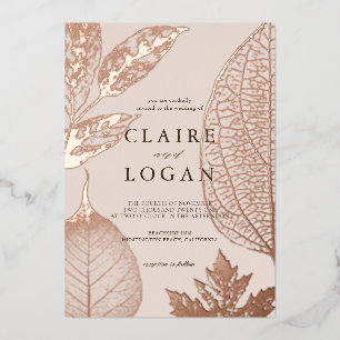 Golddelikate Blätter Rosa Beige Hochzeit Folieneinladung