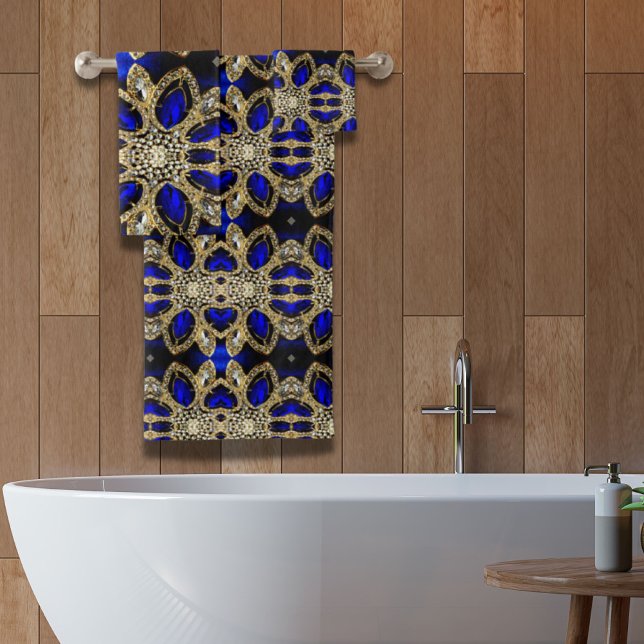 Golddiamant-Kristall Badhandtuch Set (fashion stylish turquoise gold silver royal blue bath towel set)