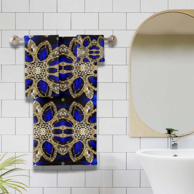 Golddiamant-Kristall Badhandtuch Set (trendy stylish turquoise gold silver deep blue bath towel set)