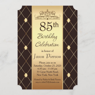 Golddiamantenmuster auf der braunen 85. Geburtstag Einladung