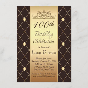 Golddiamantmuster auf Braun 100. Geburtstags-Party Einladung