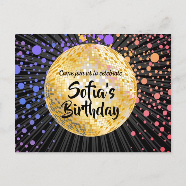 Golddisco Ball Postcard Einladung (Vorderseite)