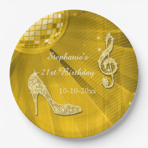 Golddisco-Ball und Heels-21. Geburtstag Pappteller