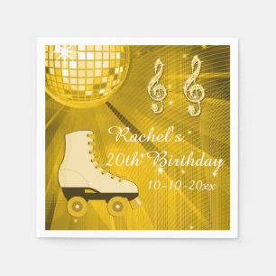 Golddisco-Ball-und Rollen-Skate-20. Geburtstag Serviette