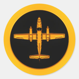 Golddoppelstütze-Flugzeug Runder Aufkleber