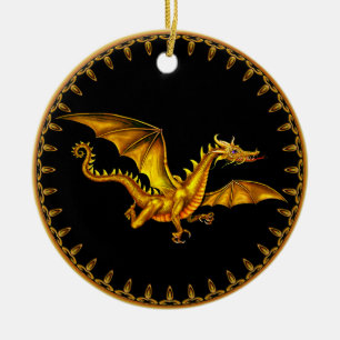 Golddrache auf Schwarzem Keramik Ornament