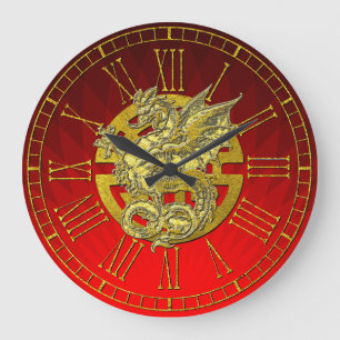 Golddrache-chinesischer Symbol-Wohlstand Große Wanduhr